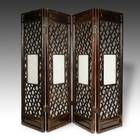 4 Panel Screen Set with Lattice Design & Glass Inserts