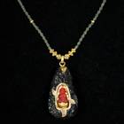 Necklace with Buddha Pendant and Ostrich Pouch